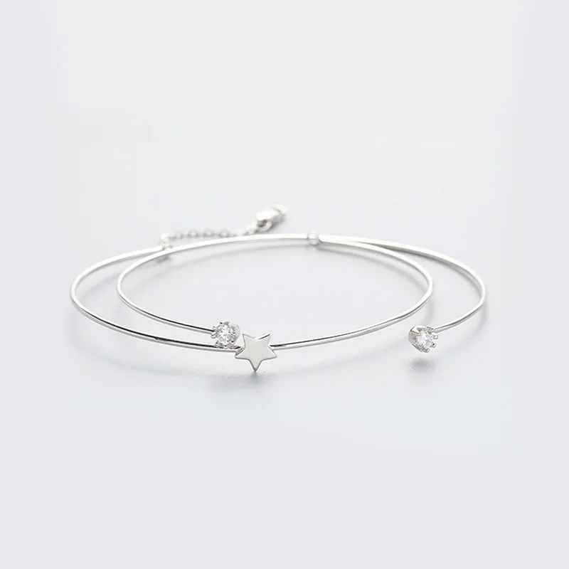 Серебряный браслет 925 с двойной цепочкой очаровательные браслеты звезды
