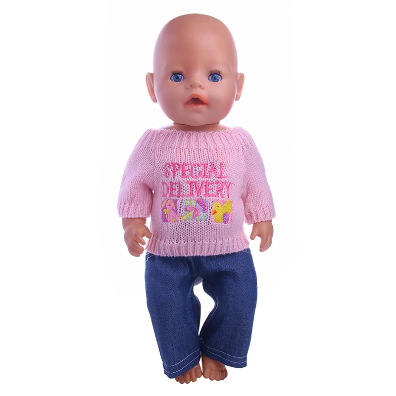 New Pink Sweater + Jeans Doll Clothes Wear fit 43cm Baby Born zapf Children best Birthday Gift Accessories | Игрушки и хобби