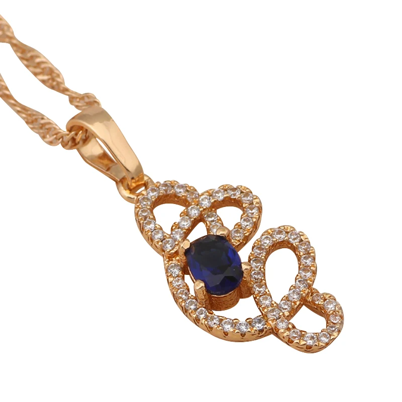 Простой дизайн золотой тон голубой циркон Циркон &amp Кристалл ожерелья и кулоны