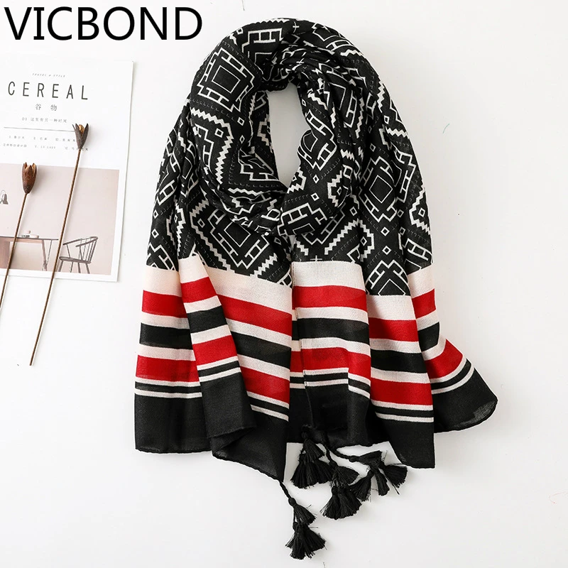VICBOND 2018 Новый Черный и белый цвета геометрический ромб хлопок шарф пляж