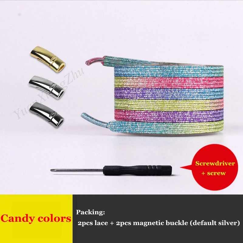Candy colors 1 пара новых магнитных эластичных фиксирующих шнурков специальный креативный 1 Второй без галстука шнурки для детей и взрослых шнурки для кроссовок - Цвет: Candy colors