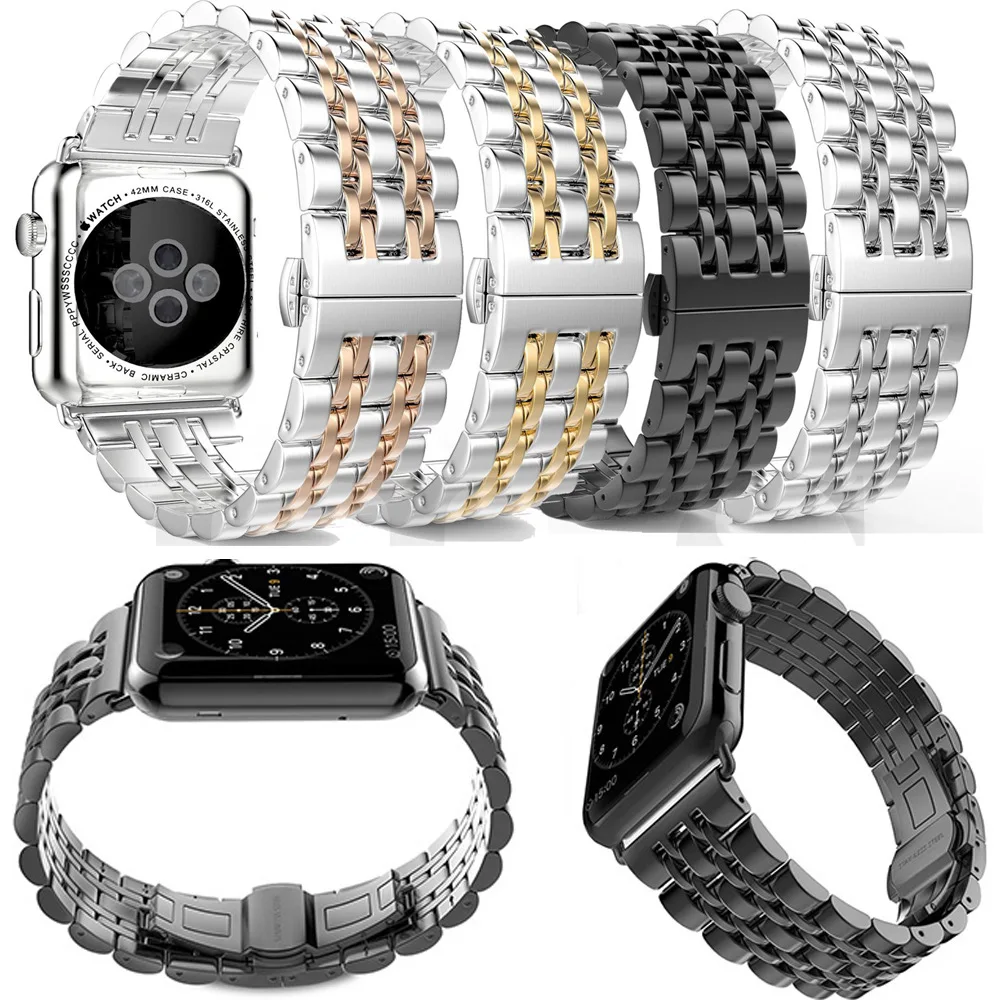 100 шт. Нержавеющая сталь 7 Points, ремешок для наручных часов для Apple Watch, версии 4/3/2/1 38 мм 42 мм наручных часов Iwatch, ремешок черный, Серебристый Цвет Бабочка застежка браслета