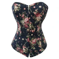 2017 floral printed overbust corset women steel boned bustier sexy steampunk gothic ladies lingerie body shaper femme xxl