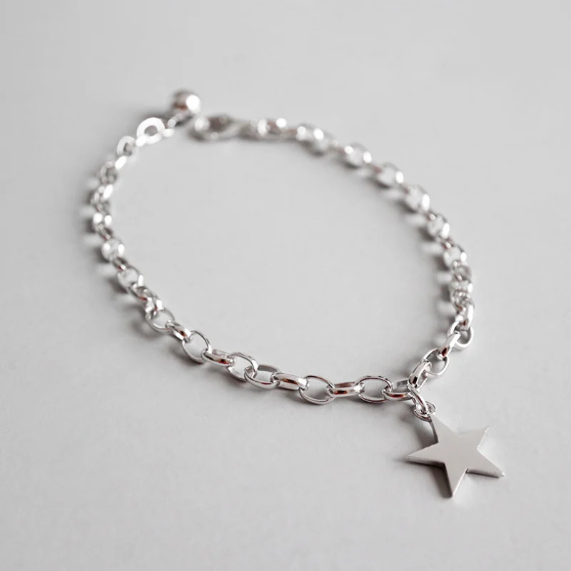 Silver Color F.I.N.S подлинный 925 пробы Серебряный браслет для женщин пентаграмма подвеска на серебряной цепочке очаровательные браслеты для женщин хорошее ювелирное изделие - Окраска металла: Silver Color