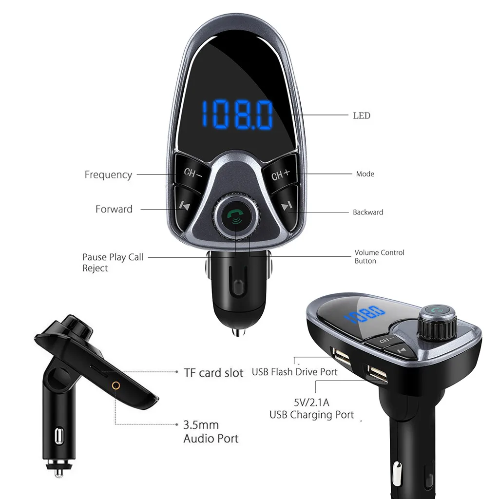 FM Bluetooth передатчик громкой связи модификатор автомобильный аудио-MP3-плеер Поддержка карты TF U диск AUX аудио вход