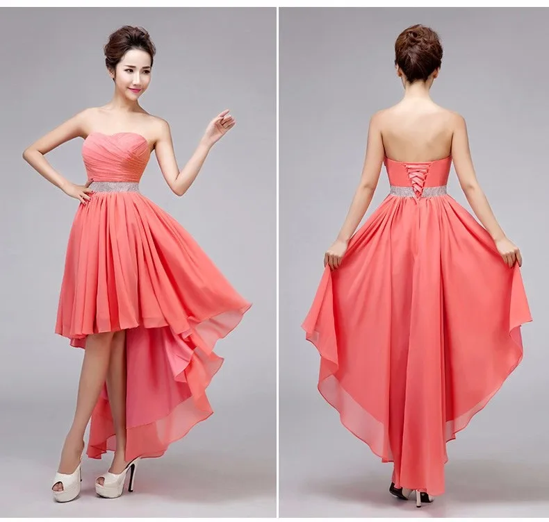 Ladybeauty Лучшая Кристальные пояса без рукавов плиссированные шифоновые короткие спереди длинные сзади бандажные вечерние платья