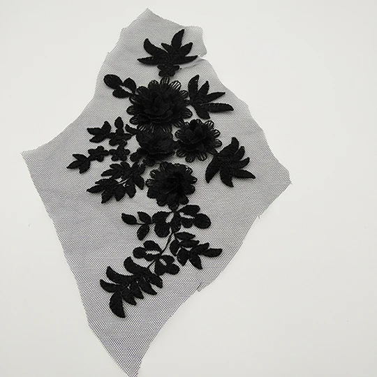 black 1 пара = 2 шт 21*11,5 см 3D Цветочная вышитая кружевная аппликация для DIY свадебного платья костюмы 17 цветов - Цвет: black