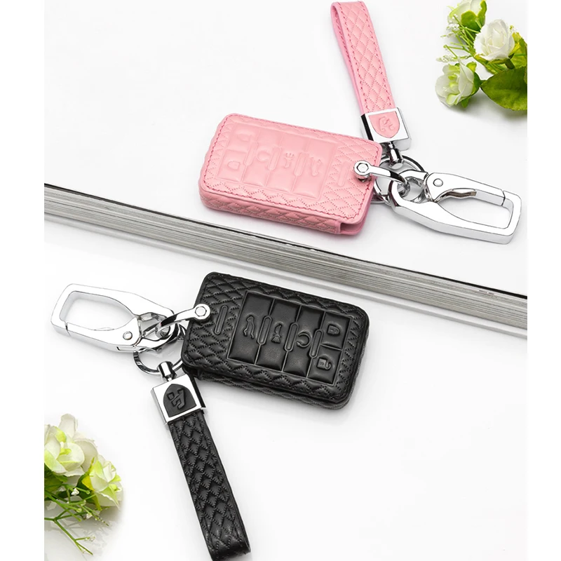 

2018 Leather Car Key Cover Cases Remote For Cadillac SRX XTS ATSL SLS CTS STS ATS BLS Key Case Keyless Entry styling accessories
