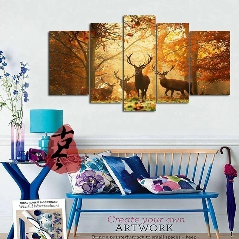 Без рамки 5 шт. олень картины на стену современные дерево холст Картина Wall Art