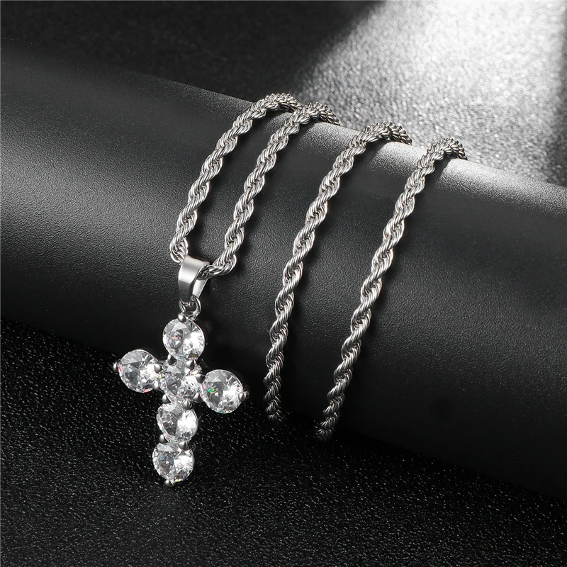 Хип хоп Iced Out Bling из нержавеющей стали крест ожерелья и подвески золотой цвет для