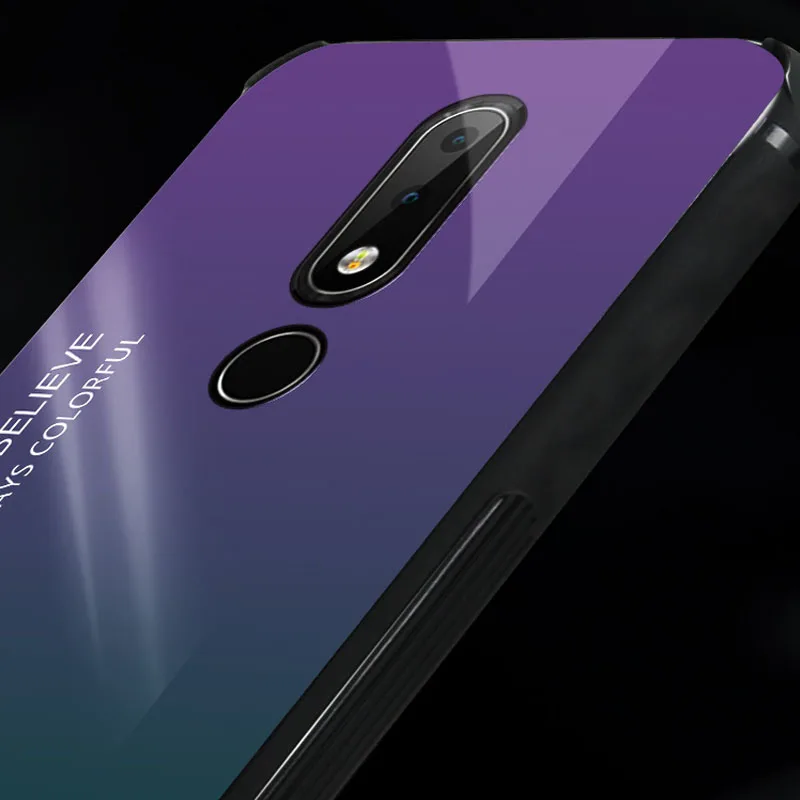 Жесткий чехол из закаленного стекла с градиентом и мягкой рамкой для Nokia X6 7 Plus 8 3 1