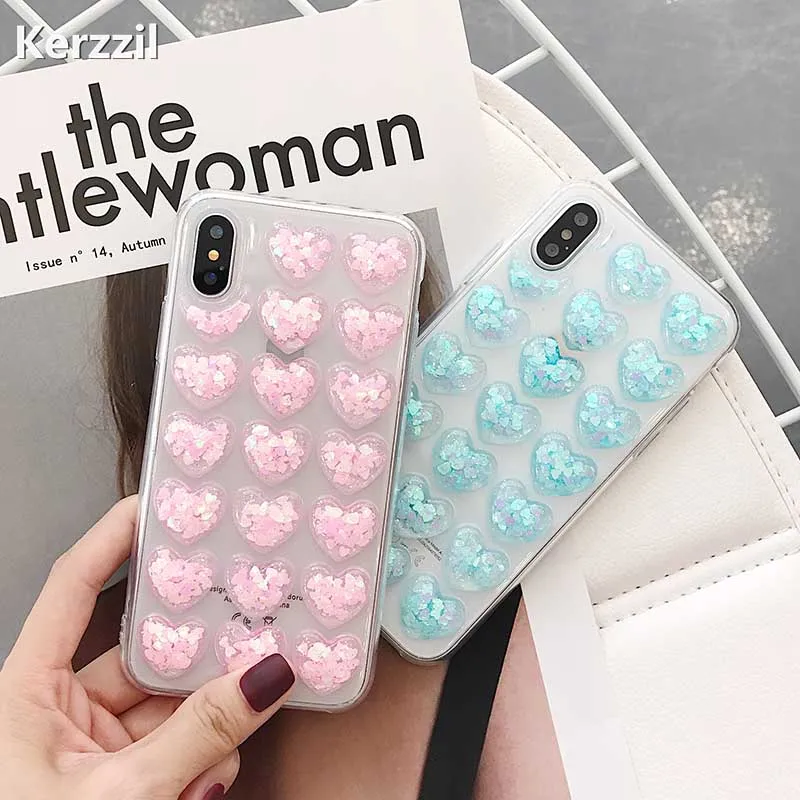 Kerzzil Candy Color Phone Case For iphone X Fashion 3D Love Heart Back Cover Soft TPU Clear Cases iphoneX Capa Coque |