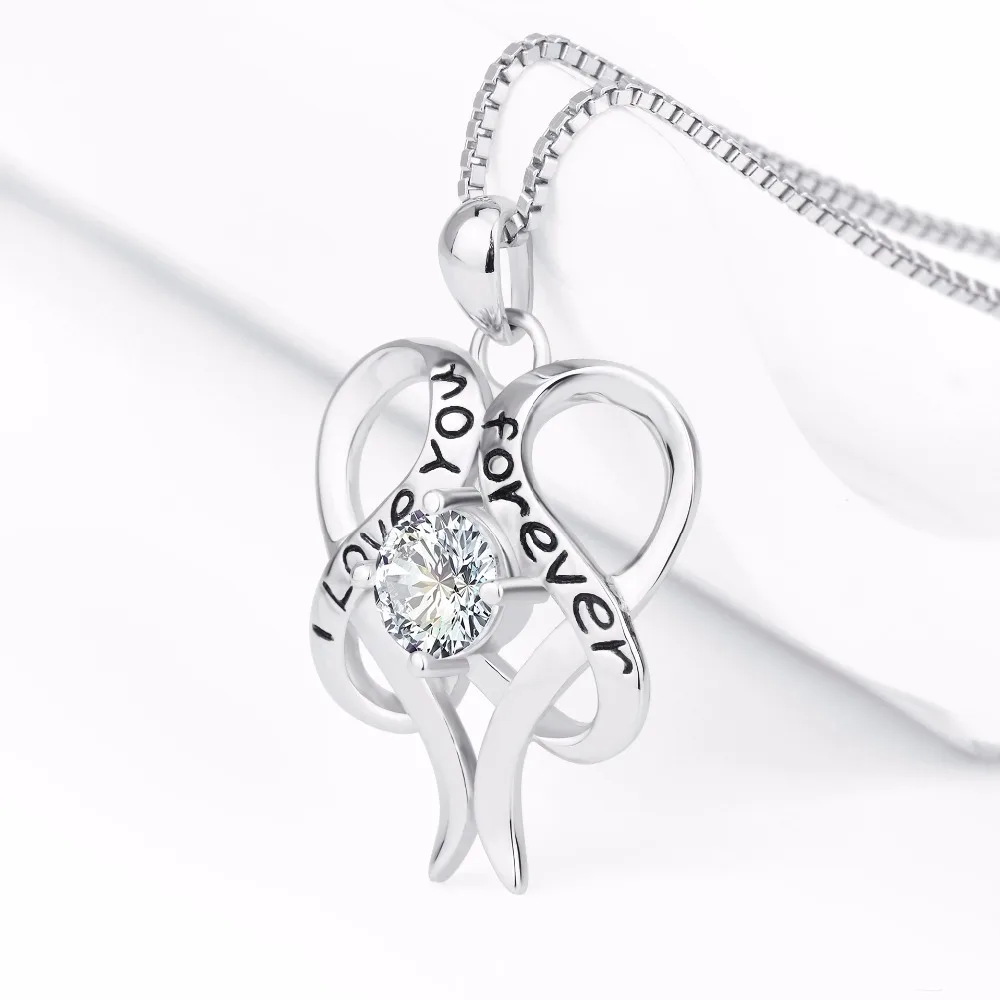 Ожерелье из серебра 925 пробы с двойным сердечком ожерелье подвеской Love Forever для
