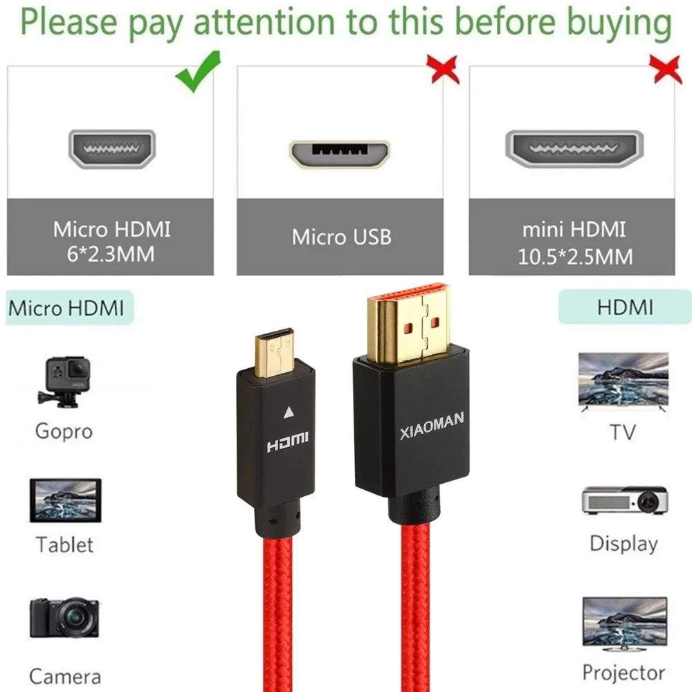 Micro HDMI к кабель высокоскоростной штекер для мужчин 3D 4K 1080p видео свинец планшета