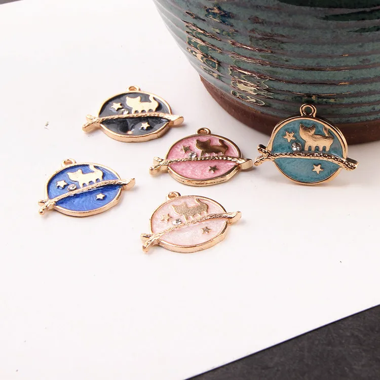 

Enamel Cat Oil Moon Alloy Eardrop Pendant Necklace Diy Handmade Material for Earring Accessories Charms Jewelry 6pcs