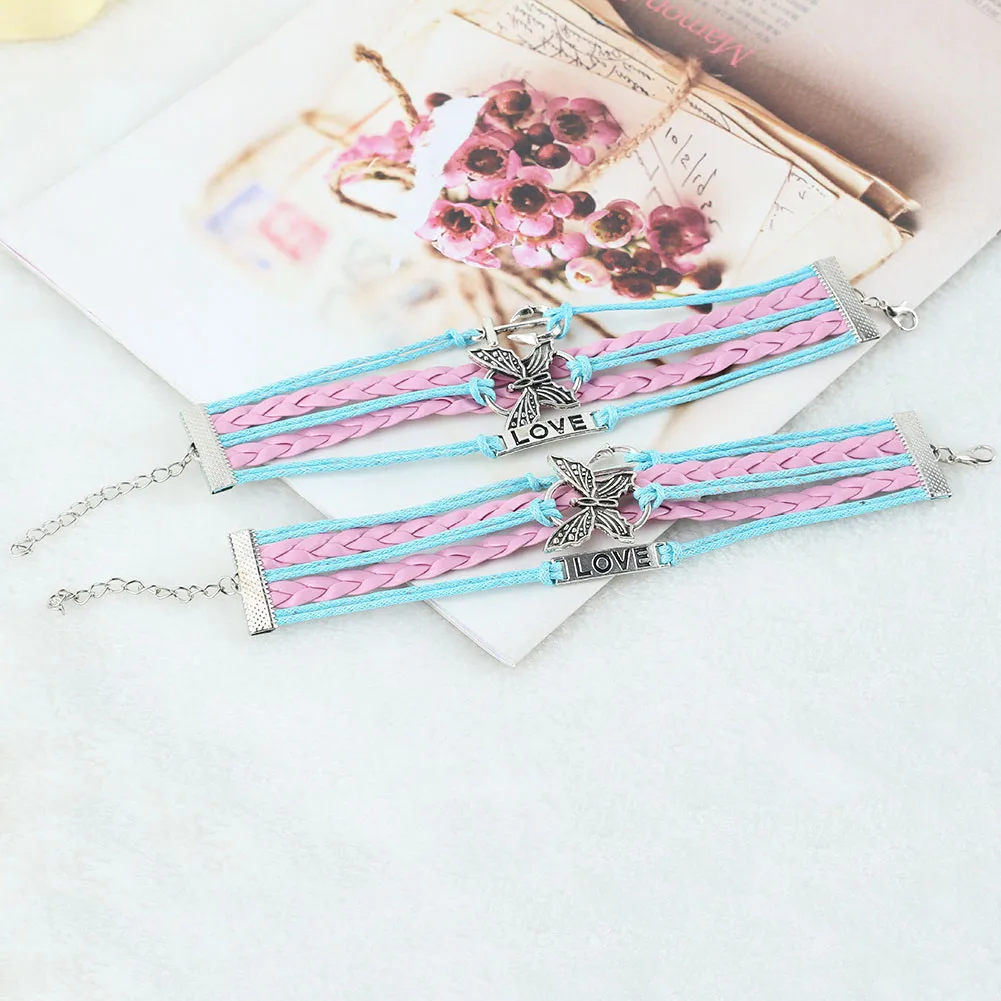 2x Adjustable Butterfly Anchor Love Bracelet DIY Woven PU Leather Wristband | Украшения и аксессуары