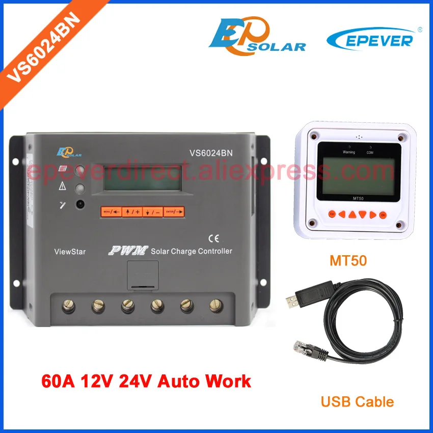 Pwm 60A контроллер EPEVER Solar портативный VS6024BN ViewStar серия MT50 удаленный метр 12 в 24 60 А