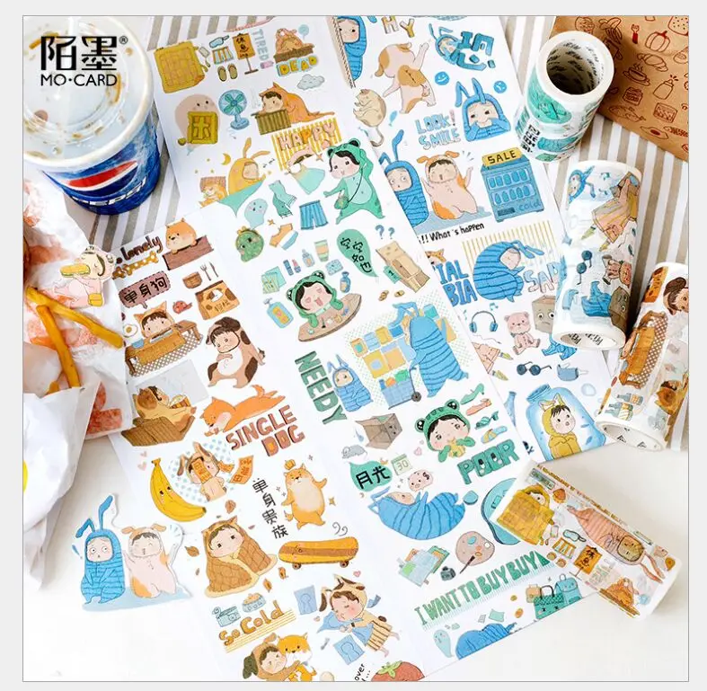 

10cm Japanese anime character single dog life slumdog girl fat nerds diary washi Tape DIY planner scrapbook masking tape escolar