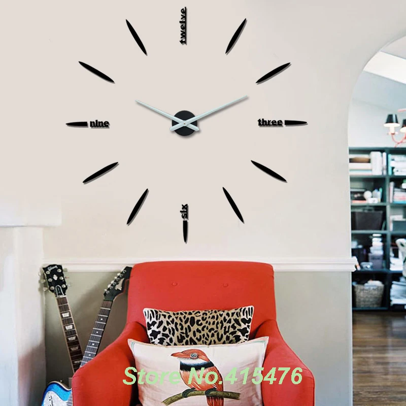Creative Gift Big Watches Large Wall Clock 3D Sticker Design Metal White Hands Home House Living Room Decor DIY | Дом и сад