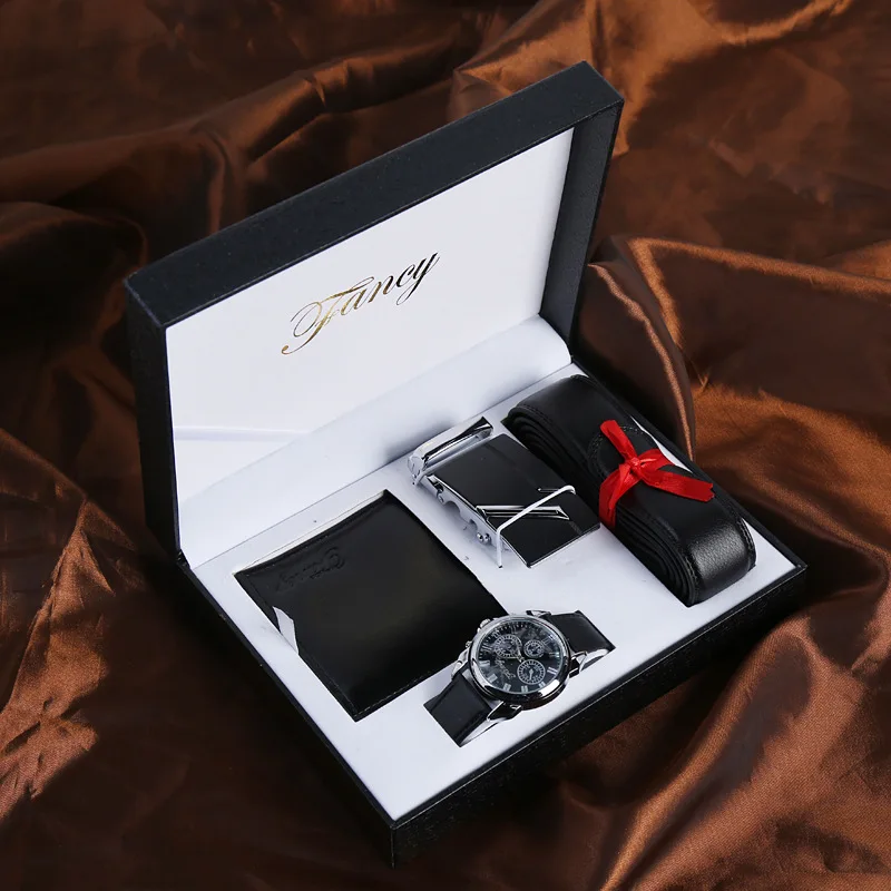 2019 new men's watch gift set with box belt wallet luxury quartz father's day Наручные часы