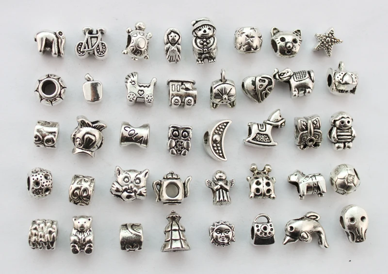 

80 шт ассорти антикварные серебряные евро бусины для шарма браслет #22787