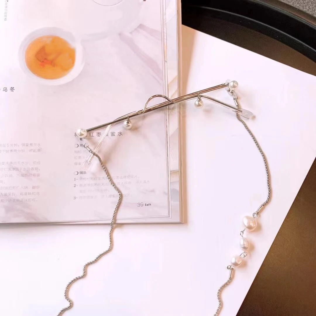 silver with chain Sella новые трендовые Ins Горячие жемчужные украшения очки оправа Простые без линз декоративные сплав очки брови линии очки - Цвет оправы: silver with chain