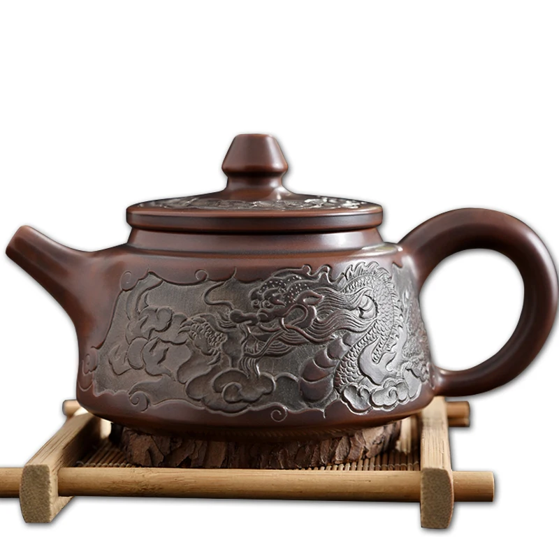 

180ml Qinzhou Ni Xing Tao Handmade Relief Overlord Dragon Teapot Purple Clay Craft Teaware Kung Fu Tea Set Vintage Tea Pot Gifts