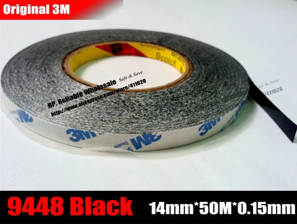 

(14mm* 50 meters) 3M 9448AB Black Two Sides Adhesive Sticker Tape for Cellphone, Tablet Mini Pad Screen Repair