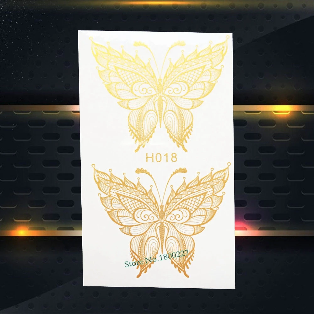 Золото Кружево бабочка временные татуировки Для женщин Средства ухода за кожей