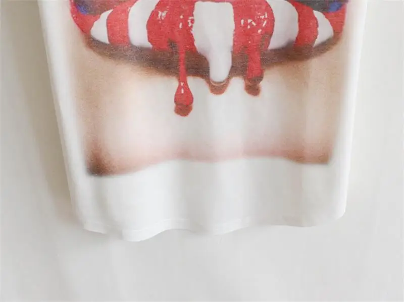 Красивая 2018 Лето Для женщин красные губы Футболка с принтом короткий рукав