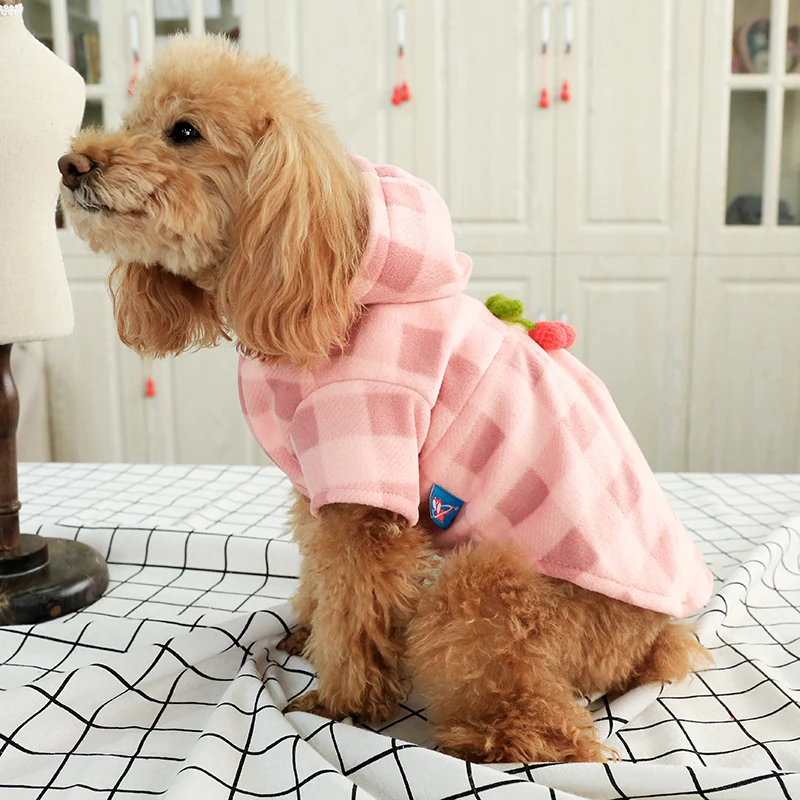 Плюшевая Одежда для собак Pomeranian Bichon Frise Pet Весна маленькая собака Ранняя весна одежда порошок Шотландка шерстяное пальто