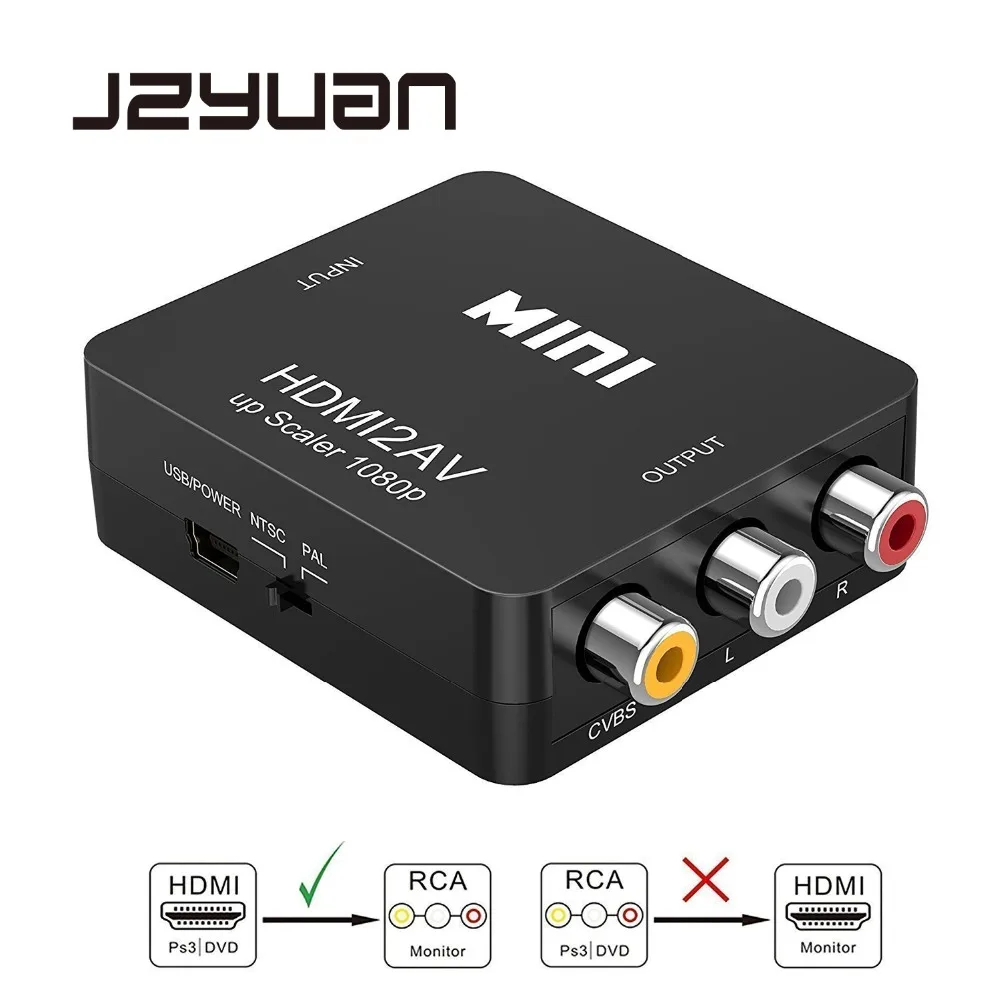 Адаптер JZYuan HDMI в AV преобразователь HD видео RCA AV/CVSB L/R 1080P HDMI2AV Поддержка NTSC PAL