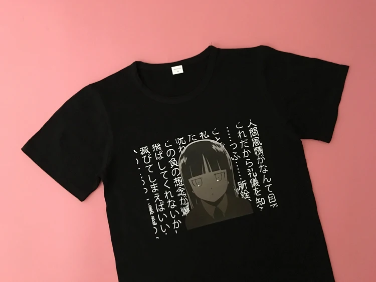 Японский Темный девушка Kawaii футболки лето Harajuku Готический аниме Графический Женский Черный Топ корейский лучший друг Женские футболки Одежда