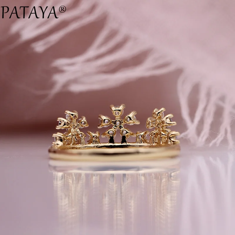 PATAYA Новые двухцветные кольца с короной 585 розовое золото Белое натуральное женское циркониевое кольцо вечерние свадебные ювелирные изделия три стиля