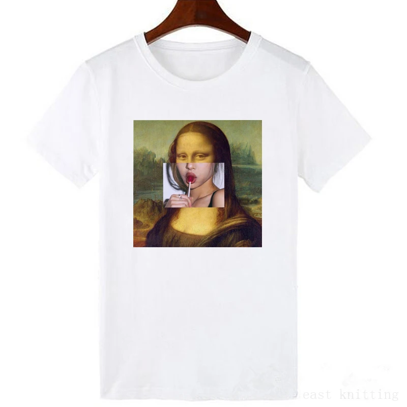 Mona Lisa cartoon fun fashion print T-shirt personality fashion Harajuku New summer casual tops