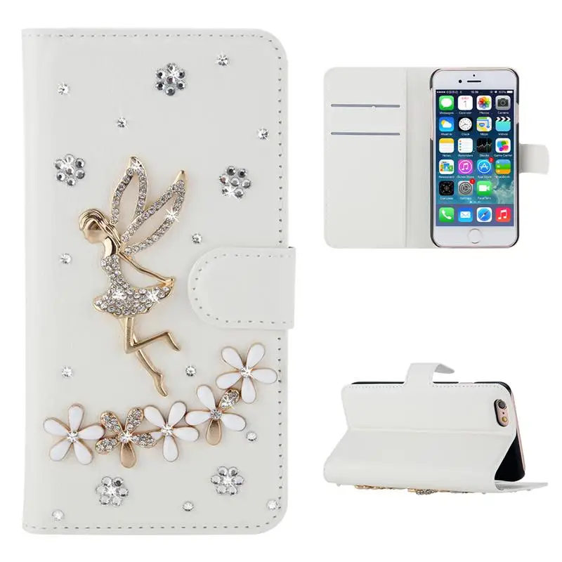 Роскошные Диаманта bling Стразы Кожа PU Крышки Случая Стойки Сальто Бумажник Слотов