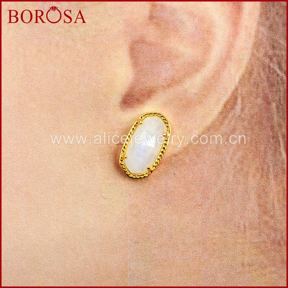 BOROSA 5 пар шестиугольник натуральный мульти-вид камень граненые Агаты Луна клипсы с камнем Серьги для женщин золотой цвет оправа для драгоценных камней ZG0324