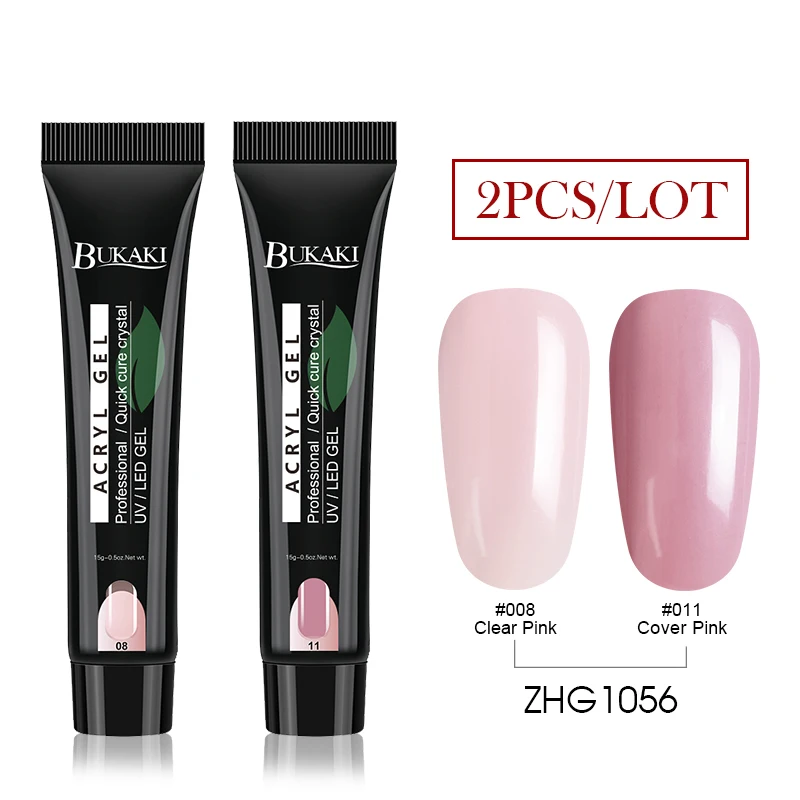 2PCS ZHG1056 BUKAKI Кристальный поли гель прозрачный розовый быстрое строительство УФ гель для ногтей Салон Советы Кисть расширитель замочить от ногтей клей для наращивания - Цвет: 2PCS ZHG1056