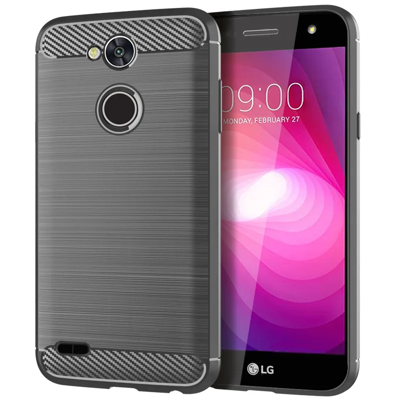 Silicone Rugged Armor Soft Phone Back Cover For LG X Power 2 / 3 K10 X5 2018 Brushed Carbon Fiber TPU Fundas |