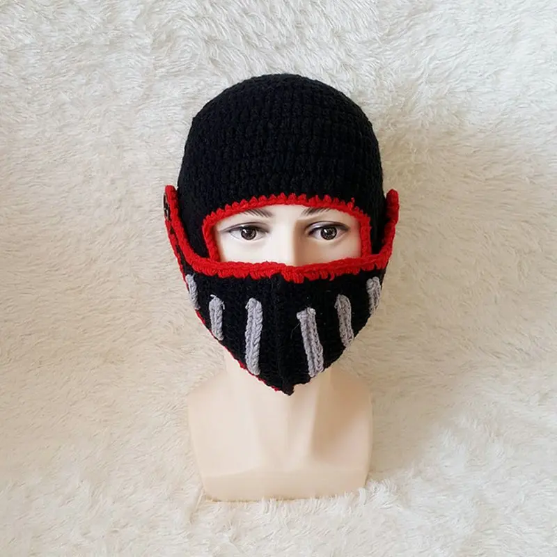 Мужская вязаная рыцарская шапка зимняя Балаклава для нанесения маски на лицо