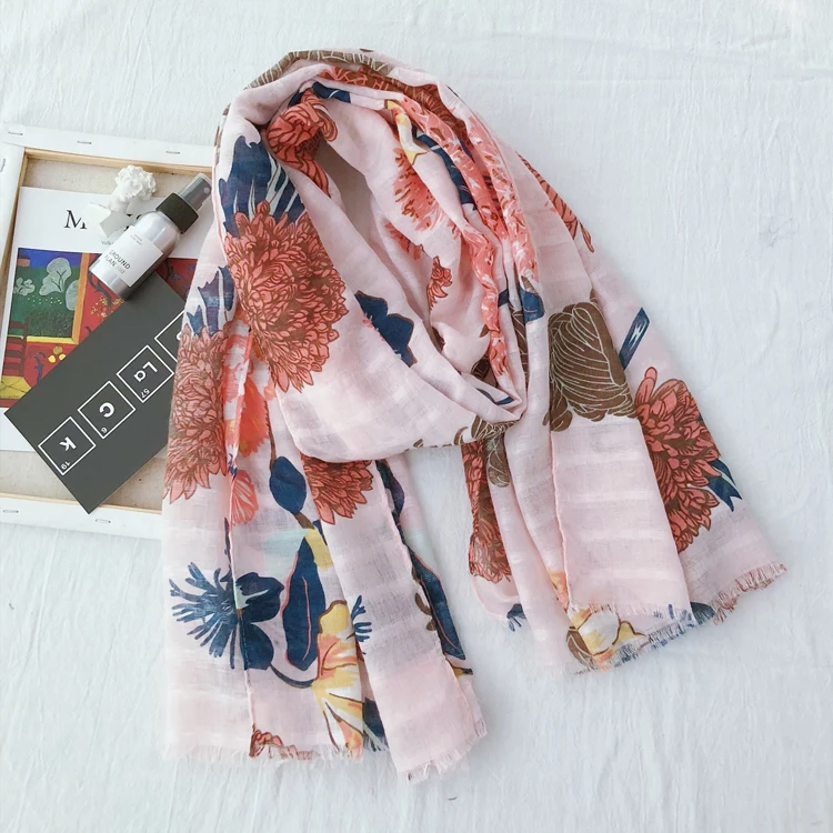 

2019 Fashion Chrysanthemum Flower Print Scarves Shawls Beautiful Floral Blossom Wrap Scarf Hijab Muffler Free Shipping