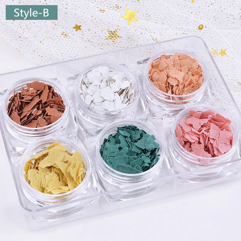 6 Boxes Irregular Abalone Shell Flakes Set Natural Crushed Stone Thin Slice Gradient Gravel Sheet 3D Glitter Nail Art Decoration | Красота и