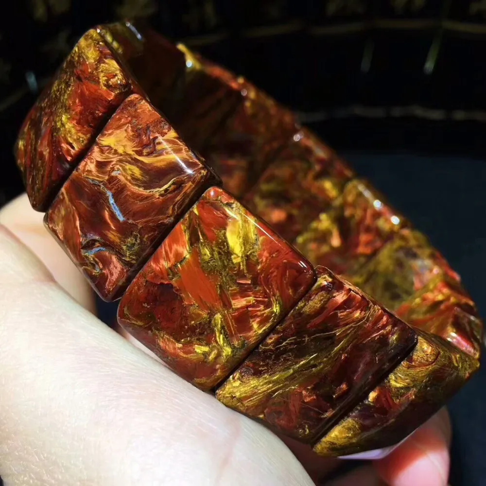 Браслет с натуральным огнем Pietersite красный желтый растягивающийся драгоценный