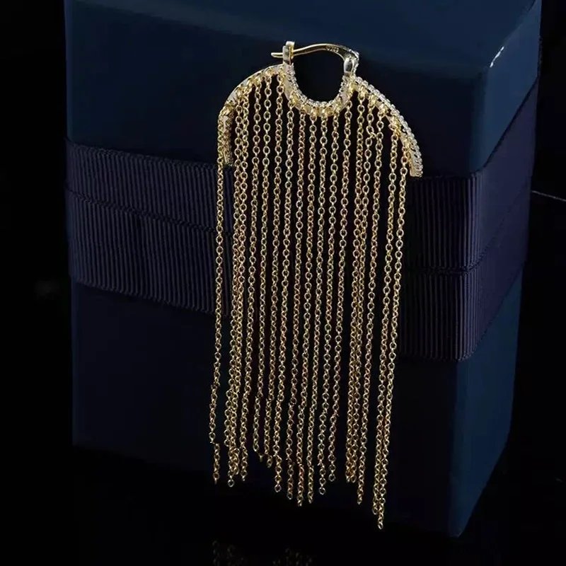 Хооп Серьги кругу проложен микро циркон серьги 925 стерлингового серебра цепь