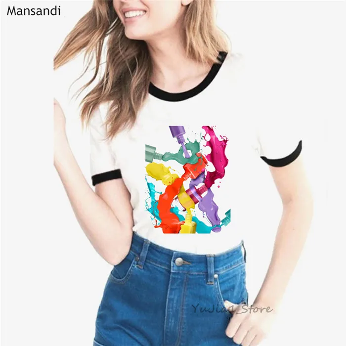 Y52942 B Ropa mujer Роскошная розовая футболка для лака для ногтей Женская vogue Акварельная футболка женские летние топы женские футболки размера плюс camisa - Цвет: Y52942 B