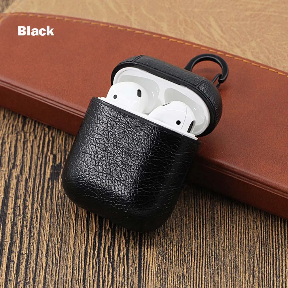 black case Прочный роскошный кожаный чехол для AirPods, защитный чехол для Apple Airpod, зарядный чехол для air pods i10 i11 i12 i13 tws - Цвет: black case