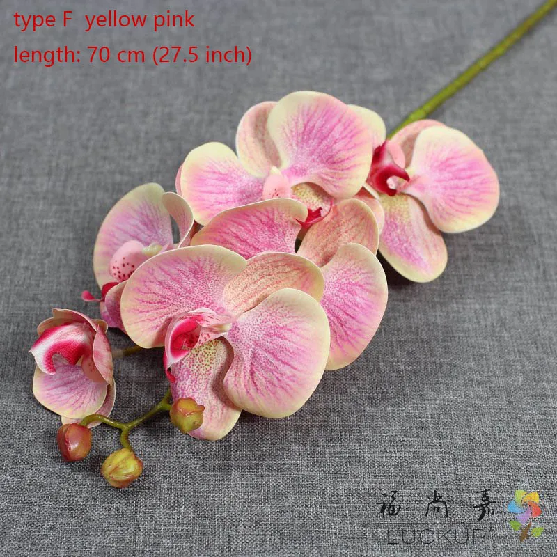 type F Yellow Pink 1 стволовых Шелковый Искусственный цветок Мотылек Орхидея Бабочка Орхидея для дом свадебное праздничное украшение 6 видов 12 Цветов F152 - Цвет: type F Yellow Pink