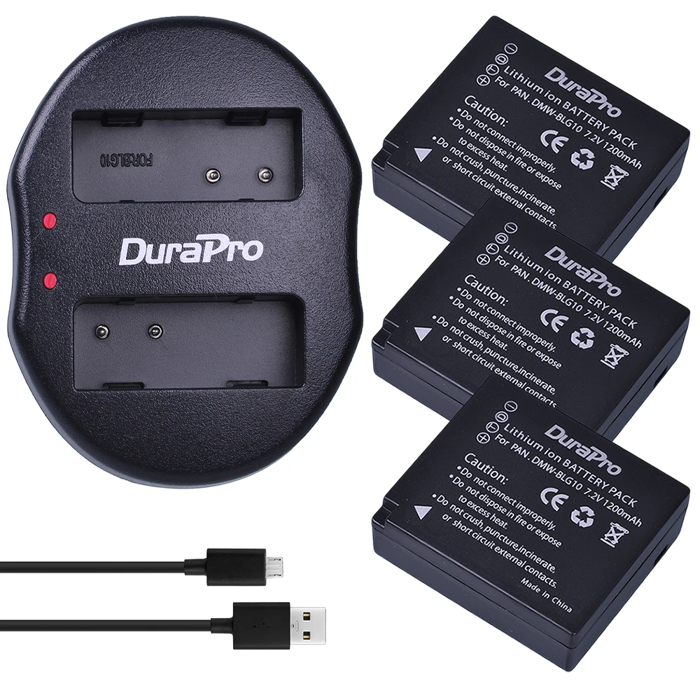 DuraPro 3 шт. DMW BLG10 литий ионная батарея + USB двойное зарядное устройство для Panasonic BLG10E