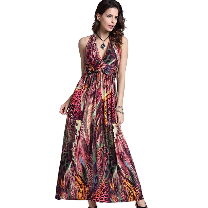 2017 Цветочные богемное платье Для женщин Холтер Средства ухода за кожей шеи