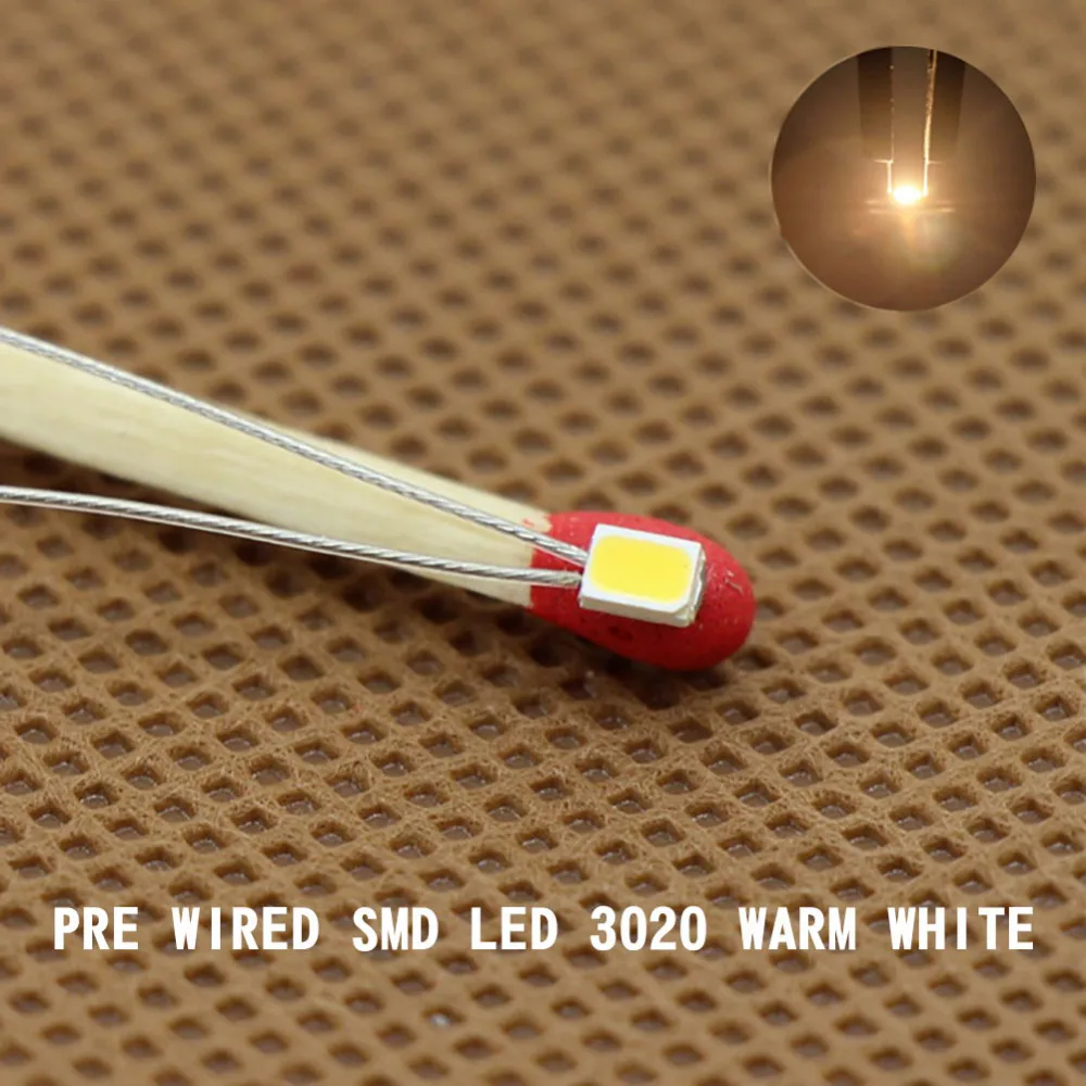 

T3020WM 20pcs Pre-soldered micro litz wired leads Warm White SMD Led 3020 NEW 3V